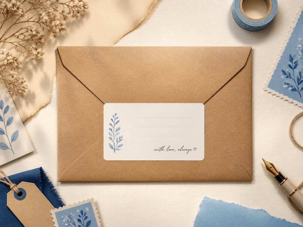 Kraft envelope with a shipping label, ready to post